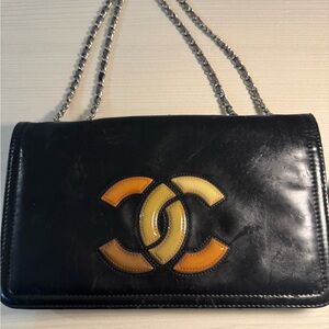 Chanel Black and Yellow-Orange Leather Shoulder Bag